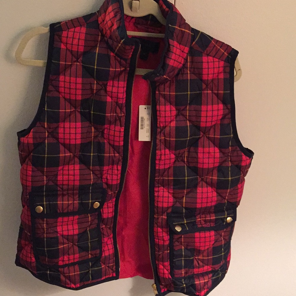 j crew down plaid vest (m)